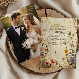 Convite Foto Casamento Boho Outono com Flores Silvestres
