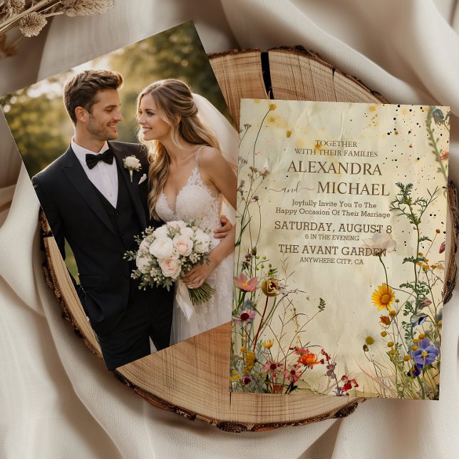 Convite Foto Casamento Boho Outono com Flores Silvestres (Criador carregado)