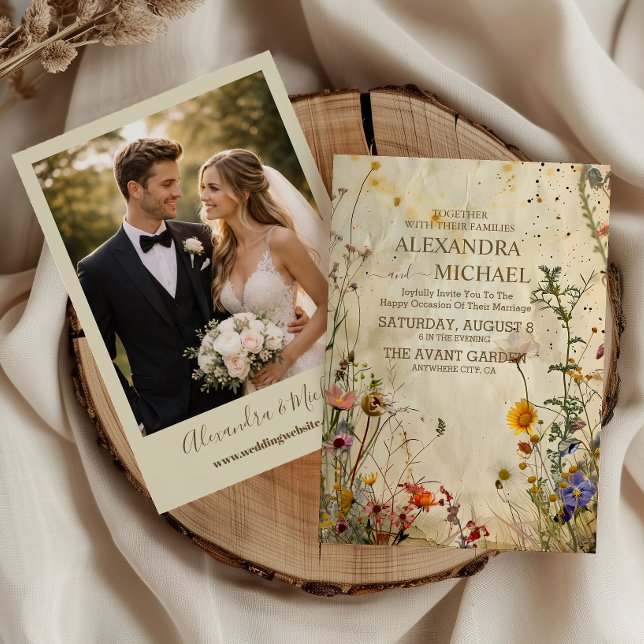 Convite Foto Casamento Boho Outono com Flores Silvestres (Criador carregado)