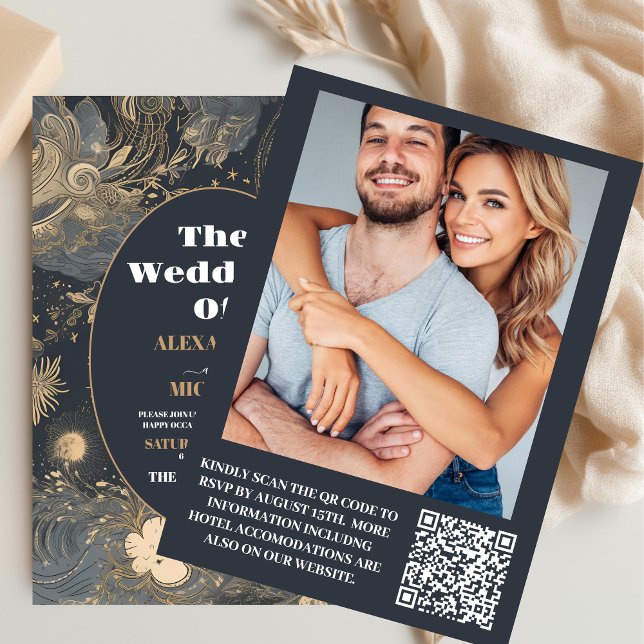Convite Foto Casamento Celestial Elegante Prata Dourado (Criador carregado)
