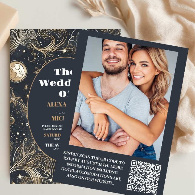 Convite Foto Casamento Celestial Elegante Prata Dourado (Criador carregado)