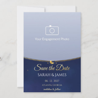 Convite Foto Celestial de Salve a Data, Lua Dourada Naval