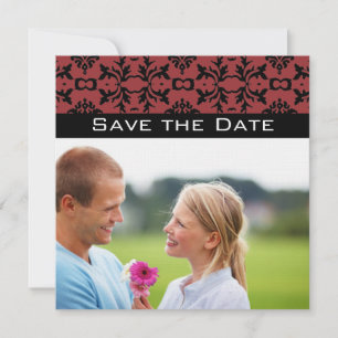 Convite Foto Cereja e Damasco Preto noivado Save the Date