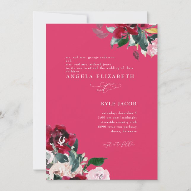 Convite Foto Cerize Floral Elegante Casamento (Frente)