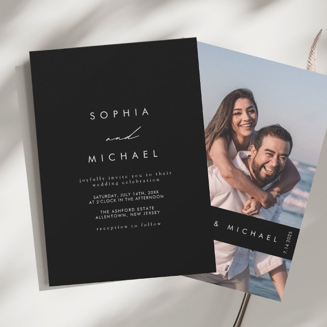 Convite Foto Chic Casamento Preto e Branco Moderno (Criador carregado)
