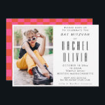 Convite Foto Chic Moderna Rosa e Red Bat Mitzvah I<br><div class="desc">Convite para Foto Chic Retro Moderno,  Rosa e Red Bat Mitzvah</div>