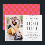 Convite Foto Chic Moderna Rosa e Red Bat Mitzvah I<br><div class="desc">Convite para Foto Chic Retro Moderno,  Rosa e Red Bat Mitzvah</div>