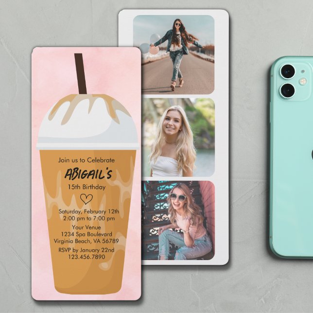 Convite Foto: Chic Trendy Blush Pink - Café Cinza Rosa (Criador carregado)