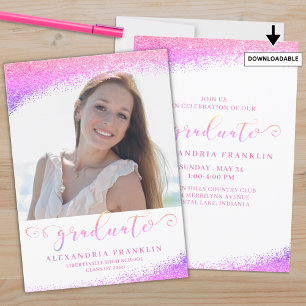 Convite Foto Cintilante Cintilante Cinza-Rosa do Script do