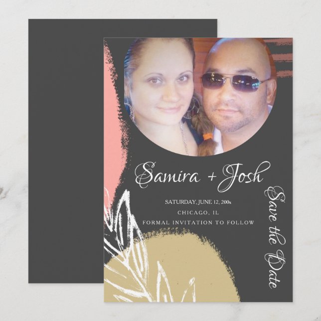 Convite Foto Cinza Botânica Abstrata para Salvar a Data (Frente/Verso)