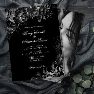 Convite Foto Clássica de Casamento Negro Gótico