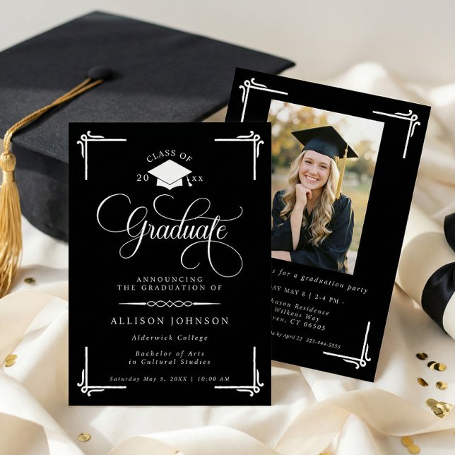 Convite Foto Clássica em Preto e Branco de Formatura (Criador carregado)