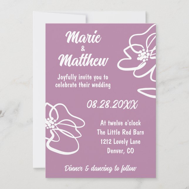 Convite Foto Clássica Pale Mauve Floral Invitation (Frente)