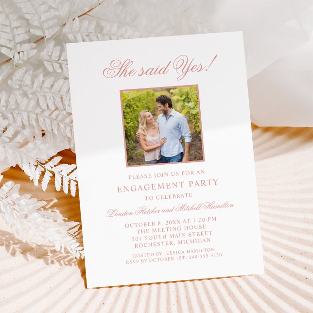 Convite Foto Clássica Rosa Dourado Ela Disse Sim (Criador carregado)