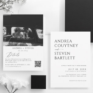 Convite Foto: Código Qr Casamento Preto e Branco
