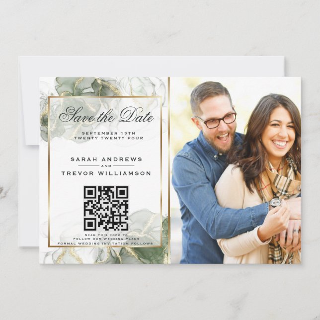 Convite Foto & Código QR de Salvar a Data Deslumbrante Sag (Frente)