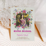 Convite Foto Colorida De 16 De Aniversário, Sweet 16<br><div class="desc">Este belo design combina o fascínio livre espiritual das flores silvestres coloridas com o delicado encanto das borboletas vintage. A paleta é uma mistura vibrante de verdes naturais, pinças quentes, roxo moody, amarelos ensolarados e blues do céu, fazer-a como banquete para os olhos e perfeitamente adequada para uma quinceñera memorável....</div>