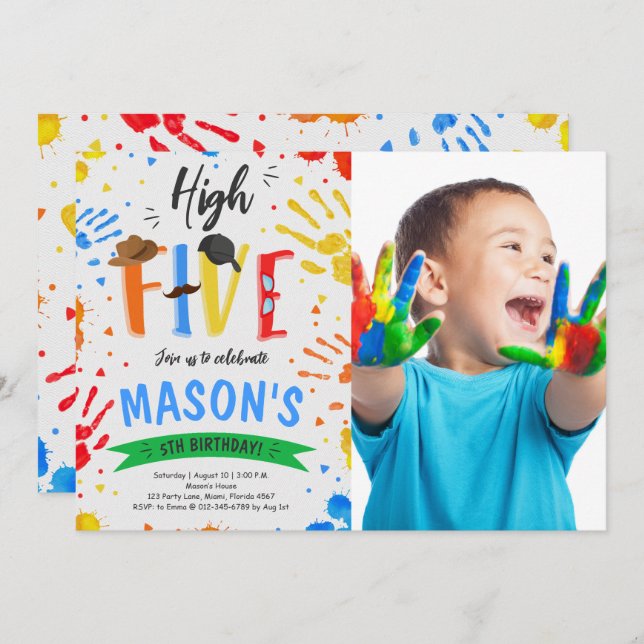 Convite Foto Colorida de Cinco Anos (Frente/Verso)