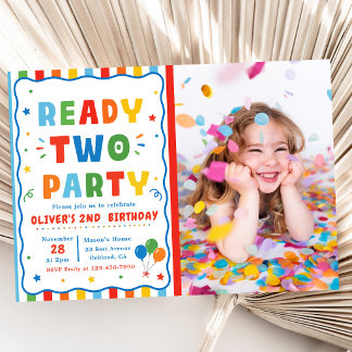 Convite Foto Colorida de Festa Pronta para Dois Aniversári