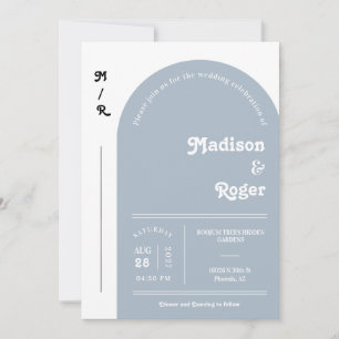 Convite Foto com Arco Retroativo Dusty Blue Código QR RSVP