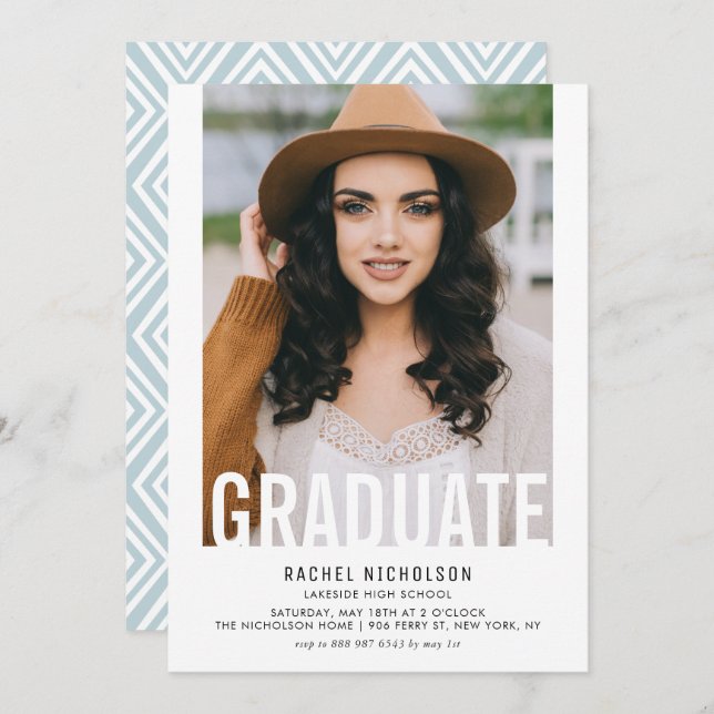 Convite Foto com Recorte de Graduado Festa de Graduação (Frente/Verso)