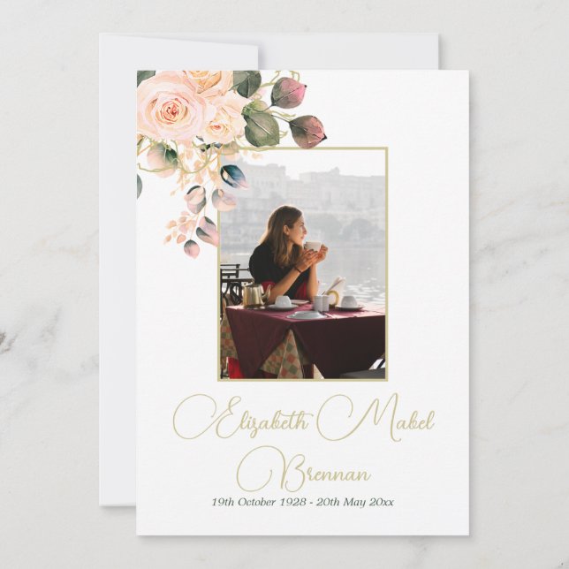 Convite Foto Cristã Funerária Elegante Rosa Rosa Floral (Verso)