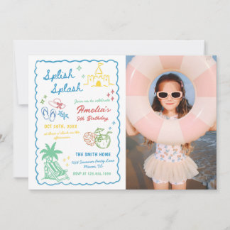 Convite Foto Customizada de Diversão de Verão Desenhada à
