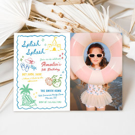 Convite Foto Customizada de Diversão de Verão Desenhada à 
