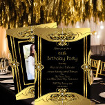 Convite Foto da 60ª Festa de aniversário Elegante Dourada<br><div class="desc">Adicione sua foto. Elegante 60ª Festa de aniversário de Imagens Douradas de Diamante Preto. Você pode mudar a idade! Personalize com seus próprios detalhes.</div>