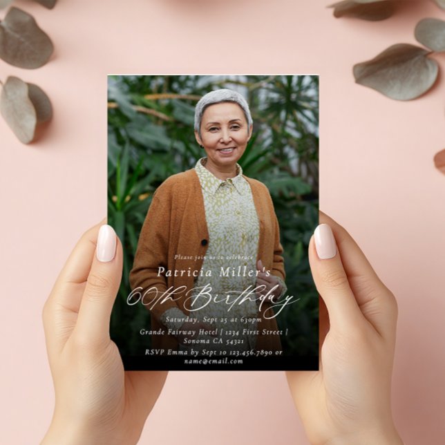 Convite Foto da 60ª Festa de aniversário Elegante Moderna (Criador carregado)