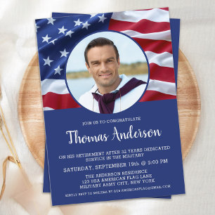 Convite Foto da Bandeira Americana dos EUA Aposentadoria M