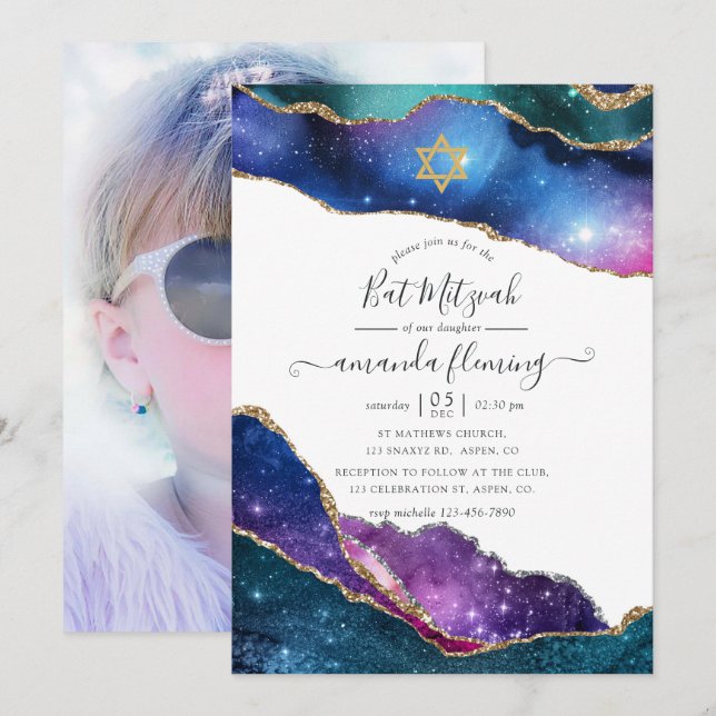 Convite Foto da Bat Mitzvah com Ágata da Galáxia (Frente/Verso)