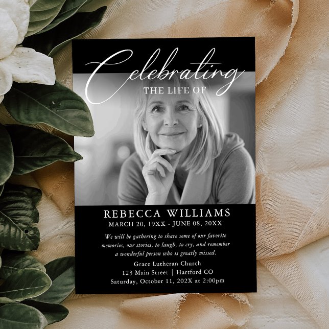 Convite Foto da caligrafia Celebração Funeral da Vida (Criador carregado)