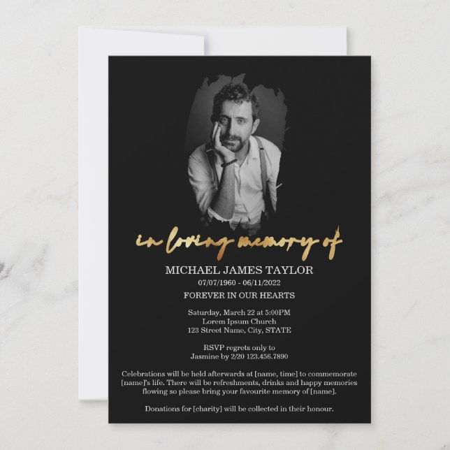 Convite Foto Da Caligrafia Moderna No Funeral Da Memória A (Frente)