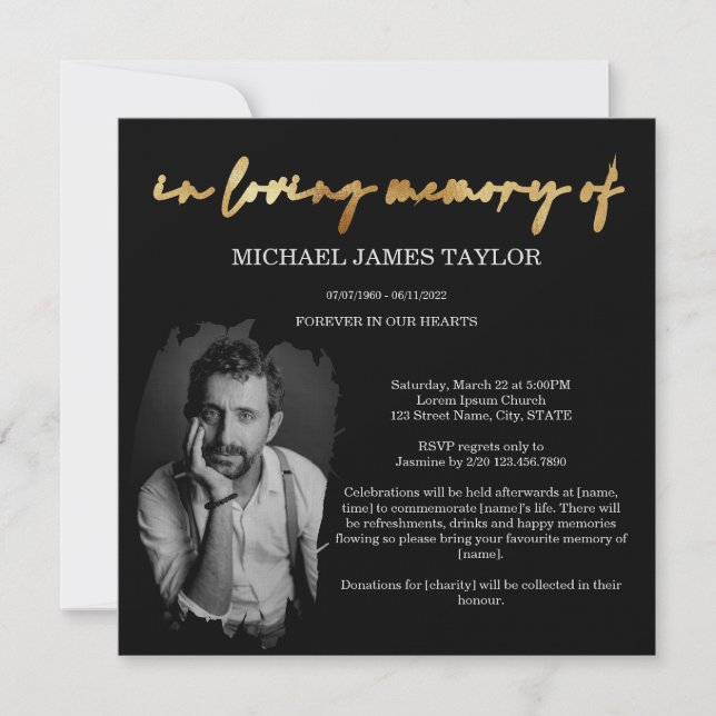 Convite Foto Da Caligrafia Moderna No Funeral Da Memória A (Frente)