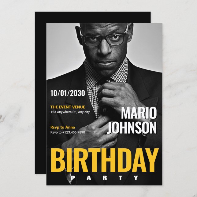 Convite Foto da capa da revista elegante de aniversário (Frente/Verso)