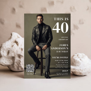 Convite Foto da Capa de Revista Homem 40º Aniversário Códi