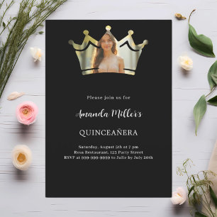 Convite Foto da coroa negra Quinceanera