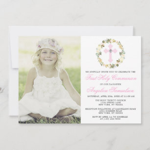 Convite Foto da Cruz Floral da Primeira Sagrada Comunista