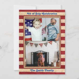 Convite Foto da família American Flag 3 4º, celebrada em J