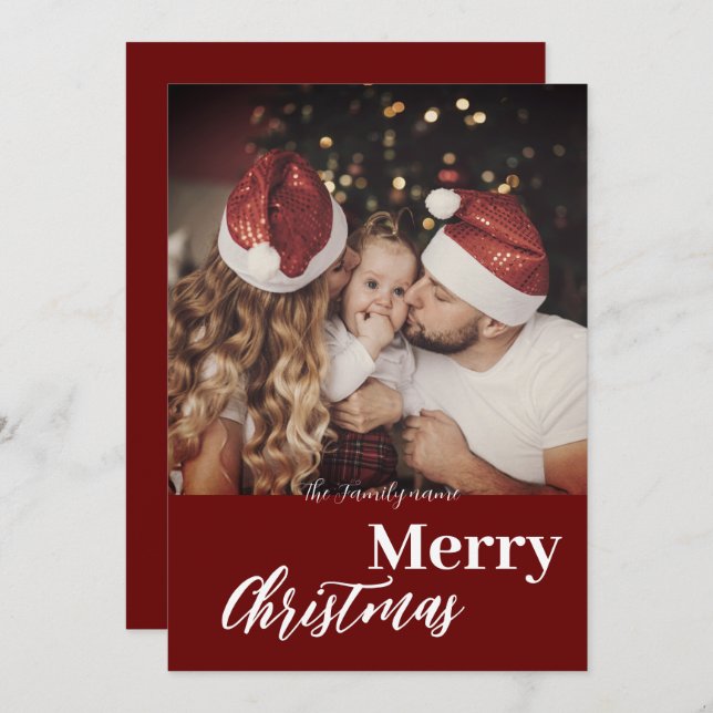 Convite Foto da família Dark Dusky de Natal moderno (Frente/Verso)