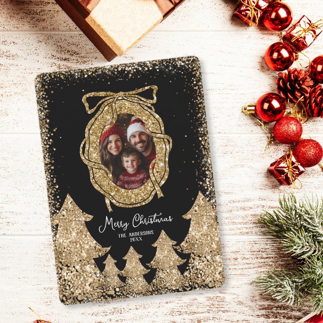 Convite Foto da família de Natal Feliz e Dourada Glitter (Criador carregado)