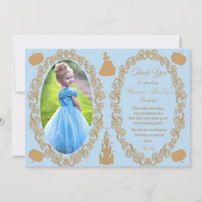 Convite Foto da Festa de aniversário Cinderella Obrigado (Frente)