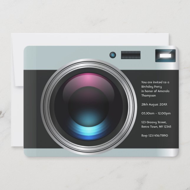 Convite Foto da Festa de aniversário da câmera retrorrefle (Frente)