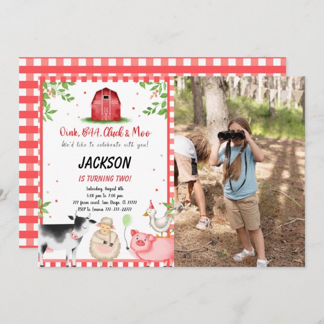 Convite Foto da Festa de aniversário da fazenda (Frente/Verso)