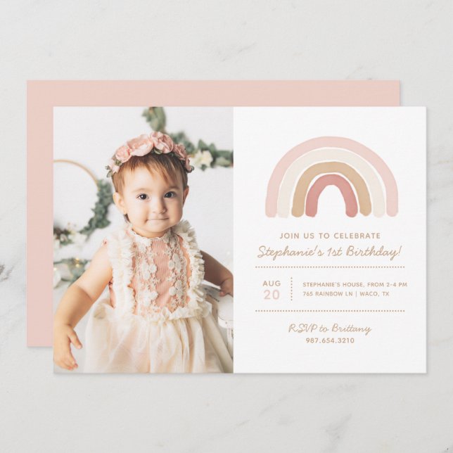 Convite Foto da Festa de aniversário da Rapariga do Arco-Í (Frente/Verso)