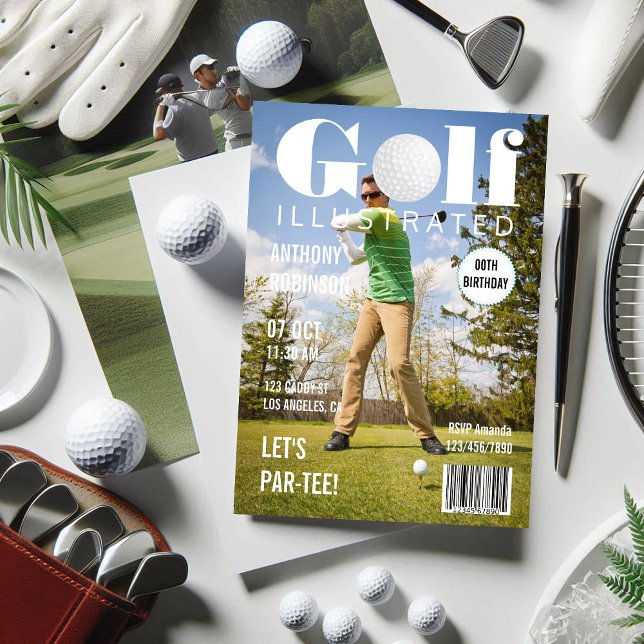 Convite Foto da Festa de aniversário de Golfe da Celebrida (Magazine Celebrity Golf Birthday Party Photo Invitation)