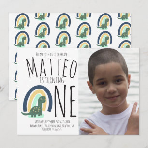 Convite Foto da Festa de aniversário do Arco-Íris do Din