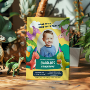 Convite Foto da Festa de aniversário do carro do dinossaur
