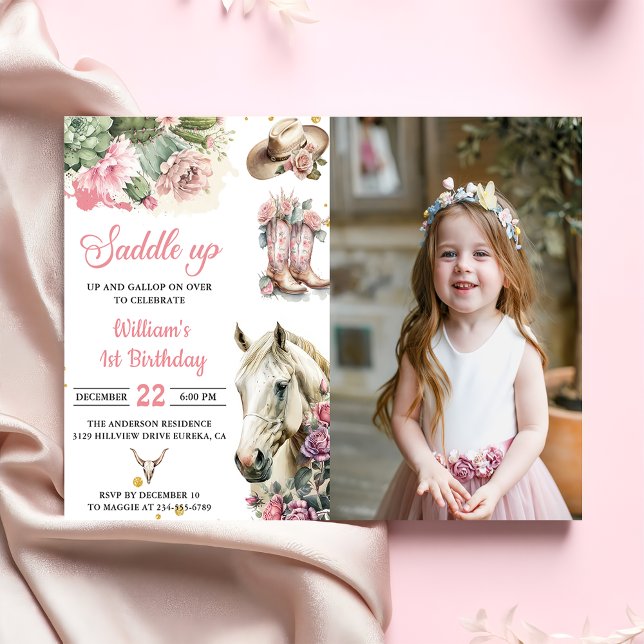 Convite Foto da Festa de aniversário do cowboy ocidental r (Criador carregado)